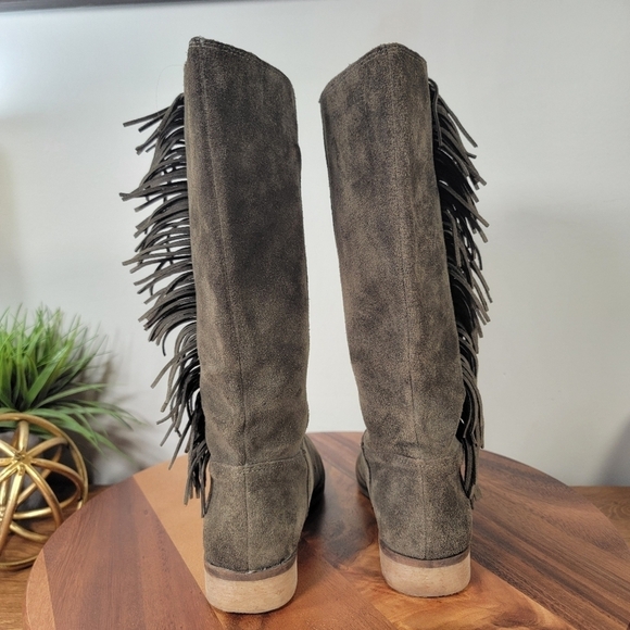 Lucky Brand Grayer Green Suede Fringe Kndd High Boots Size 7.5 - Picture 4 of 15
